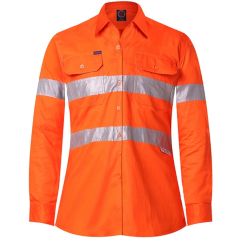 WORKWEAR, SAFETY & CORPORATE CLOTHING SPECIALISTS  - Ladies Vented Light Weight Open Front L/S Shirt with 3M 8910 Reflective Tape