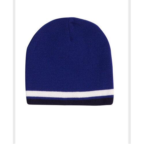 WORKWEAR, SAFETY & CORPORATE CLOTHING SPECIALISTS  - Knitted 100% acrylic contrast stripes beanie