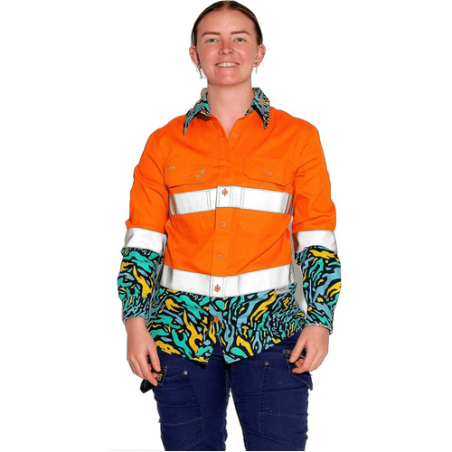 WOMENS SPUN OUT HI VIS DAY/ NIGHT ORANGE FULL PLACKET WORKSHIRT