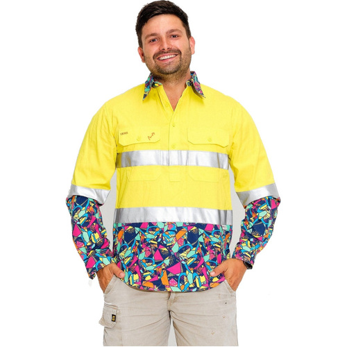 WORKWEAR, SAFETY & CORPORATE CLOTHING SPECIALISTS  - MENS VENTURA HI VIS DAY/ NIGHT 1/2 PLACKET YELLOW WORKSHIRT