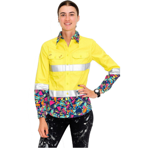 WORKWEAR, SAFETY & CORPORATE CLOTHING SPECIALISTS  - WOMENS VENTURA HI VIS DAY/ NIGHT YELLOW FULL PLACKET WORKSHIRT