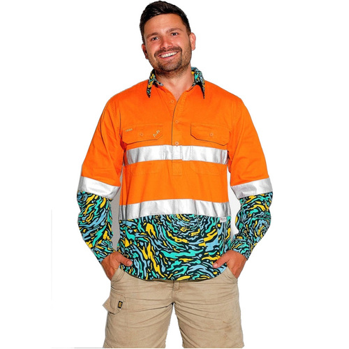 WORKWEAR, SAFETY & CORPORATE CLOTHING SPECIALISTS  - MENS SPUN OUT HI VIS DAY/ NIGHT ORANGE 1/2 PLACKET WORKSHIRT