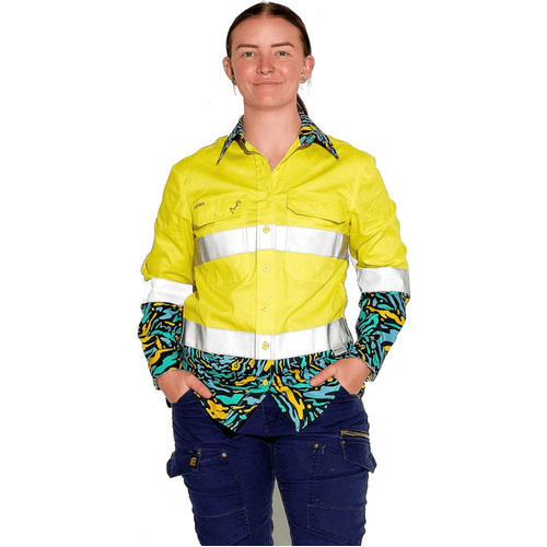 WOMENS SPUN OUT HI VIS DAY/ NIGHT YELLOW FULL PLACKET WORKSHIRT