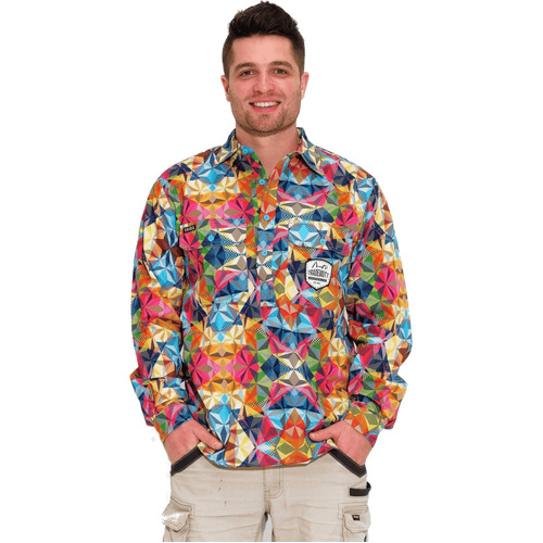 WORKWEAR, SAFETY & CORPORATE CLOTHING SPECIALISTS  - MENS FRACTAL FULL PRINT 1/2 PLACKET WORKSHIRT