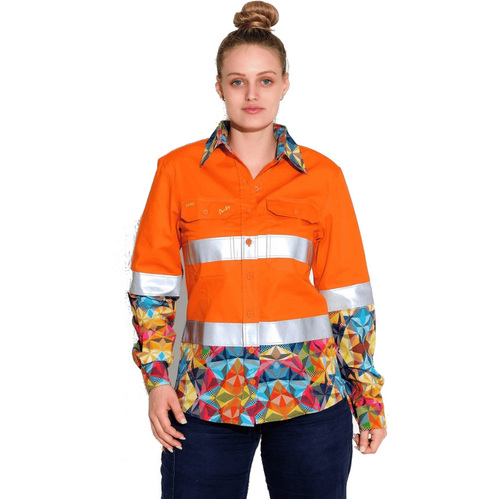 WORKWEAR, SAFETY & CORPORATE CLOTHING SPECIALISTS  - WOMENS FRACTAL ORANGE HI VIS DAY/ NIGHT FULL PLACKET WORKSHIRT