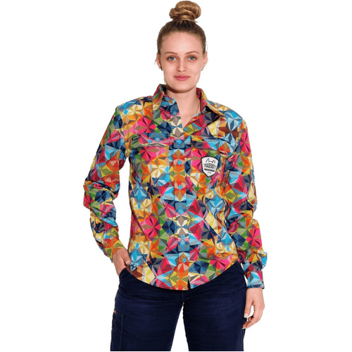 WORKWEAR, SAFETY & CORPORATE CLOTHING SPECIALISTS  - WOMENS FRACTAL FULL PRINT FULL PLACKET WORKSHIRT