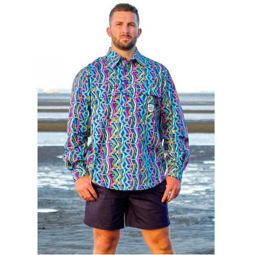 WORKWEAR, SAFETY & CORPORATE CLOTHING SPECIALISTS  - MENS SPACE WEAVE FULL PRINT 1/2 PLACKET WORKSHIRT