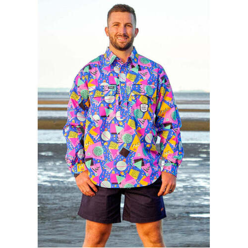 WORKWEAR, SAFETY & CORPORATE CLOTHING SPECIALISTS  - MENS COSMIC CONFETTI FULL PRINT 1/2 PLACKET WORKSHIRT