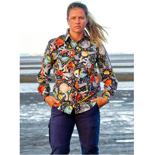 WORKWEAR, SAFETY & CORPORATE CLOTHING SPECIALISTS  - WOMENS MOON MUTTS FULL PRINT FULL PLACKET WORKSHIRT