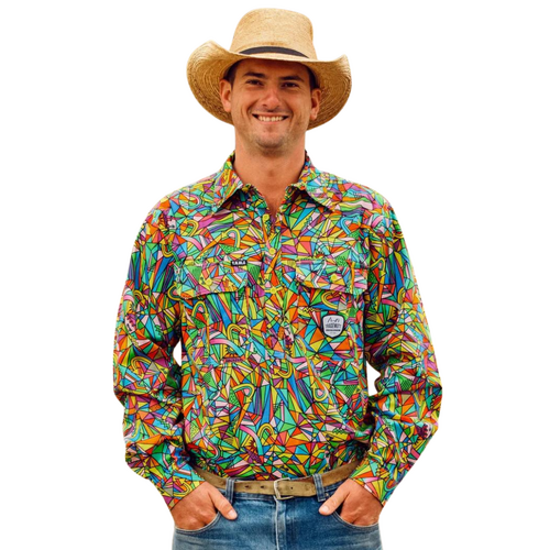 WORKWEAR, SAFETY & CORPORATE CLOTHING SPECIALISTS  - Men's Bonza Long Sleeve Full Print Full Button Workshirt