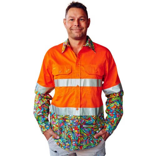 WORKWEAR, SAFETY & CORPORATE CLOTHING SPECIALISTS  - Men's Bonza Orange Day/Night Hi Vis Full Button Workshirt