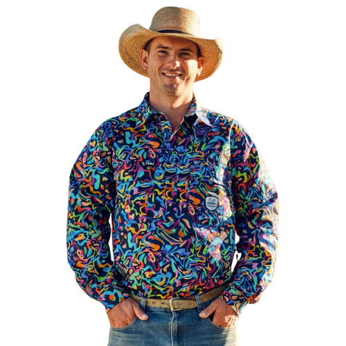 WORKWEAR, SAFETY & CORPORATE CLOTHING SPECIALISTS  - Men's Pearler Half Button Long Sleeve Full Print Workshirt