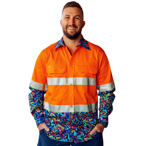 WORKWEAR, SAFETY & CORPORATE CLOTHING SPECIALISTS  - Men's Pearler Orange Day/Night Hi Vis Full Button Workshirt