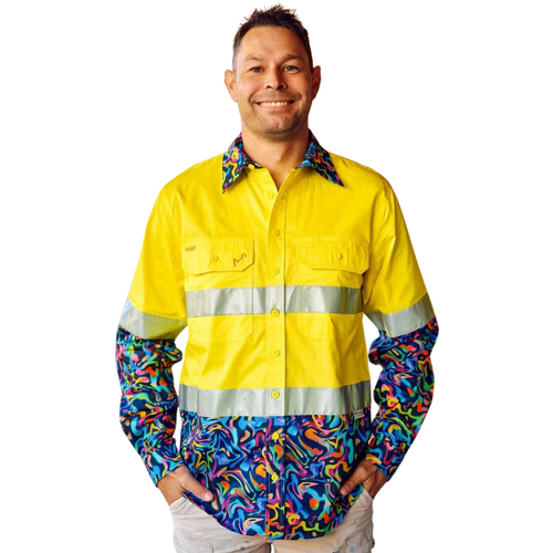 WORKWEAR, SAFETY & CORPORATE CLOTHING SPECIALISTS  - Men's Pearler Yellow Day/Night Hi Vis Full Button Workshirt