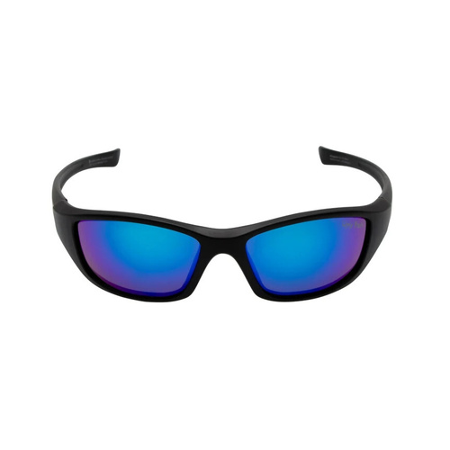 WORKWEAR, SAFETY & CORPORATE CLOTHING SPECIALISTS  - SLINGSHOT - Matt Black Frame, Blue Revo Lens - Safety Sunglass