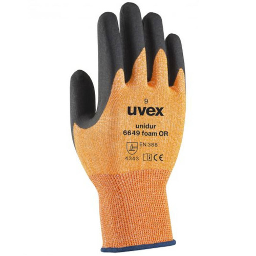 WORKWEAR, SAFETY & CORPORATE CLOTHING SPECIALISTS  - Unidur 6649 Orange/Black HPPE/Polyamide NBR foam cut 3 - sz 7