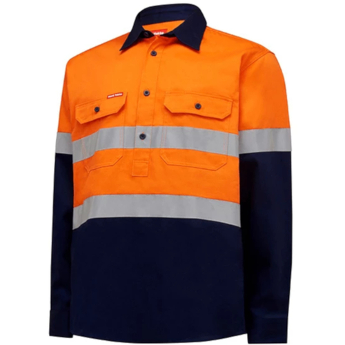 WORKWEAR, SAFETY & CORPORATE CLOTHING SPECIALISTS  - Core - Mens Hi Vis L/S H/weight 2 tone Cotton Drill Shirt w/Tape