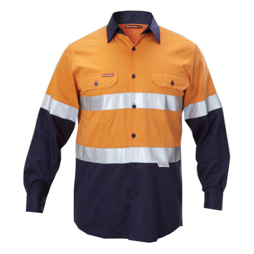 WORKWEAR, SAFETY & CORPORATE CLOTHING SPECIALISTS  - Foundations - Hi-Vis Two Tone Cotton Drill Shirt with 3M Tape Long Sleeve